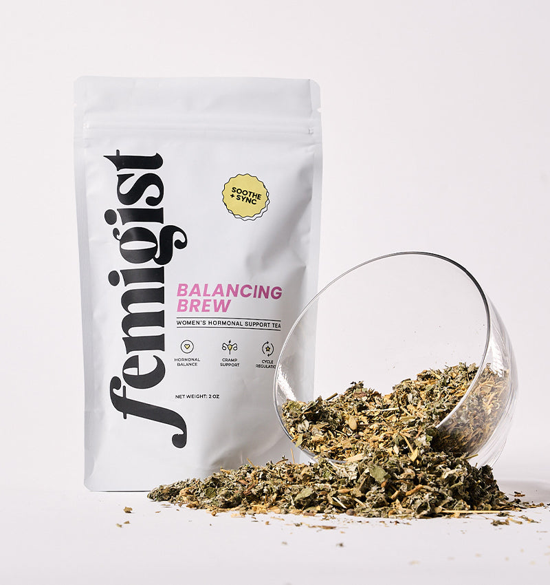 Femigist Balancing Brew - Women's Hormonal Support Tea. Herbal blend for hormonal balance, cycle regulation, and cramp relief. 2 oz.